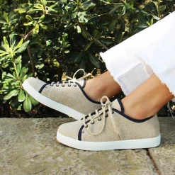 Fashion Baskets en lin beige bleu Femme Dressing Recyclé|Baskets