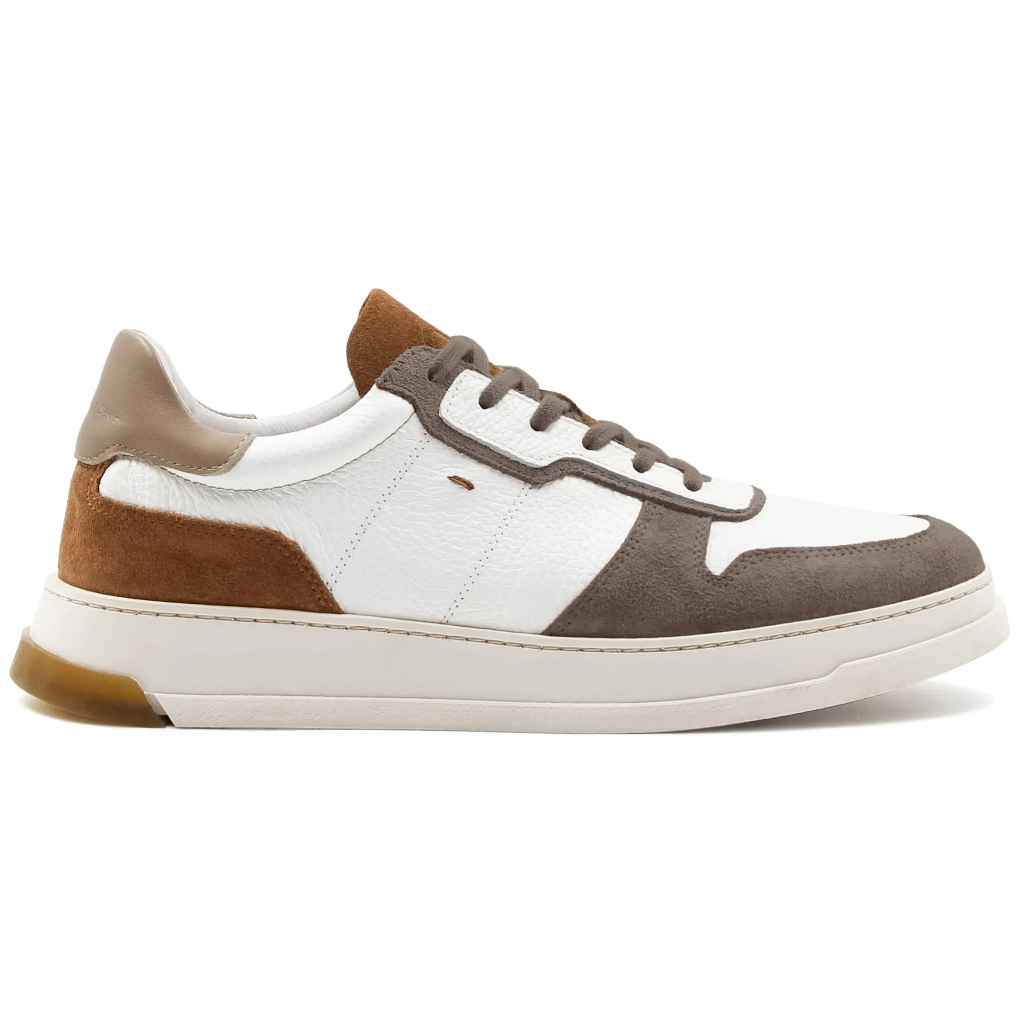Best Sale Baskets Léo cuir blanc camel Homme Baskets