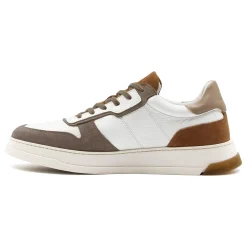 Best Sale Baskets Léo cuir blanc camel Homme Baskets