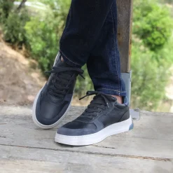 Hot Baskets Léo cuir bleu Homme Baskets