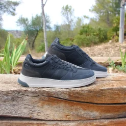 Hot Baskets Léo cuir bleu Homme Baskets
