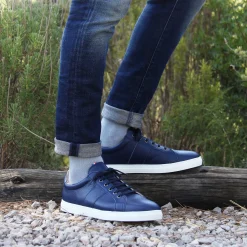 Outlet Baskets Made in France grainé bleu Femme Baskets|Baskets