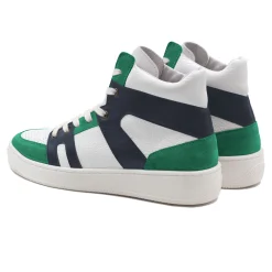 Cheap Baskets montantes cuir blanc bleu Femme Baskets