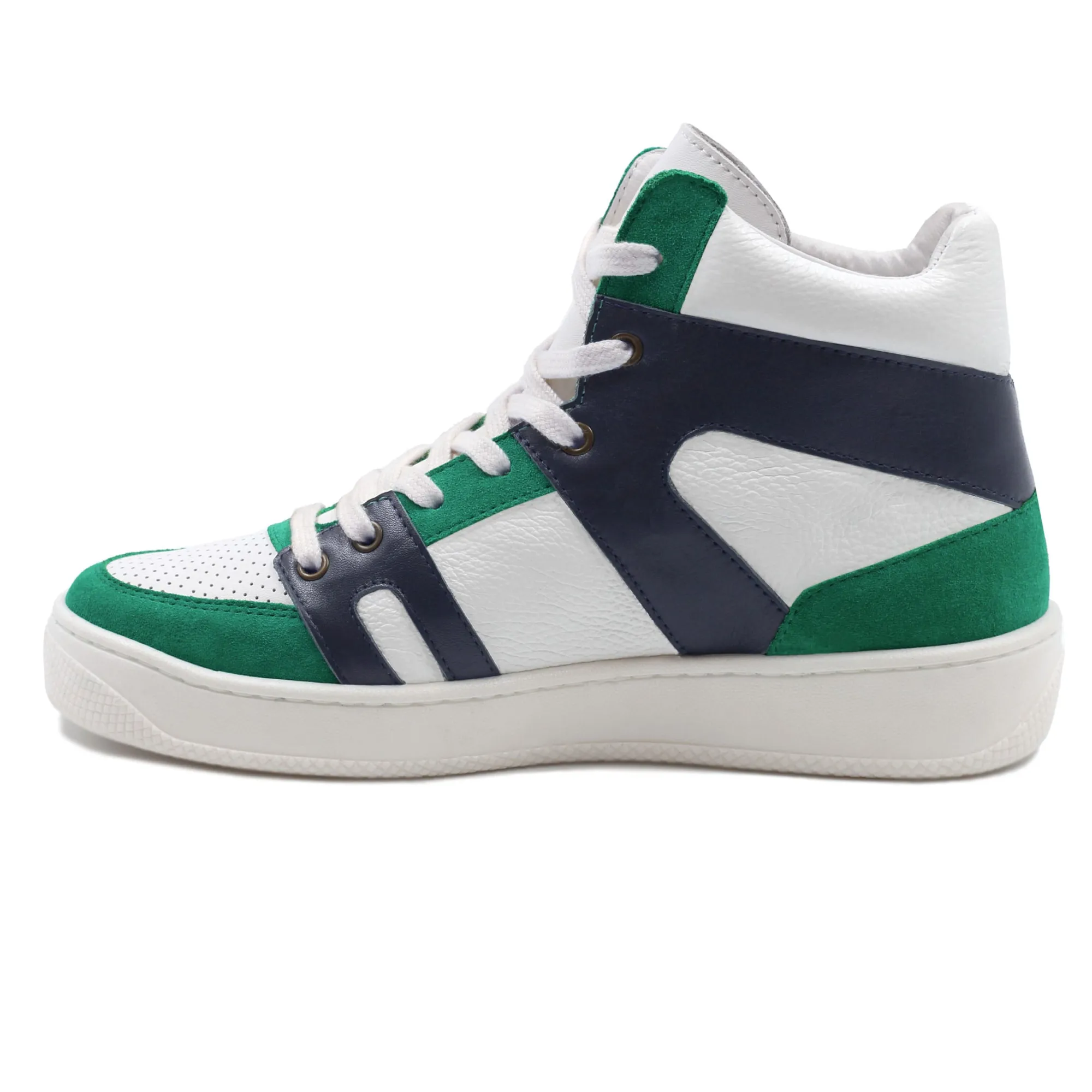 Cheap Baskets montantes cuir blanc bleu Femme Baskets