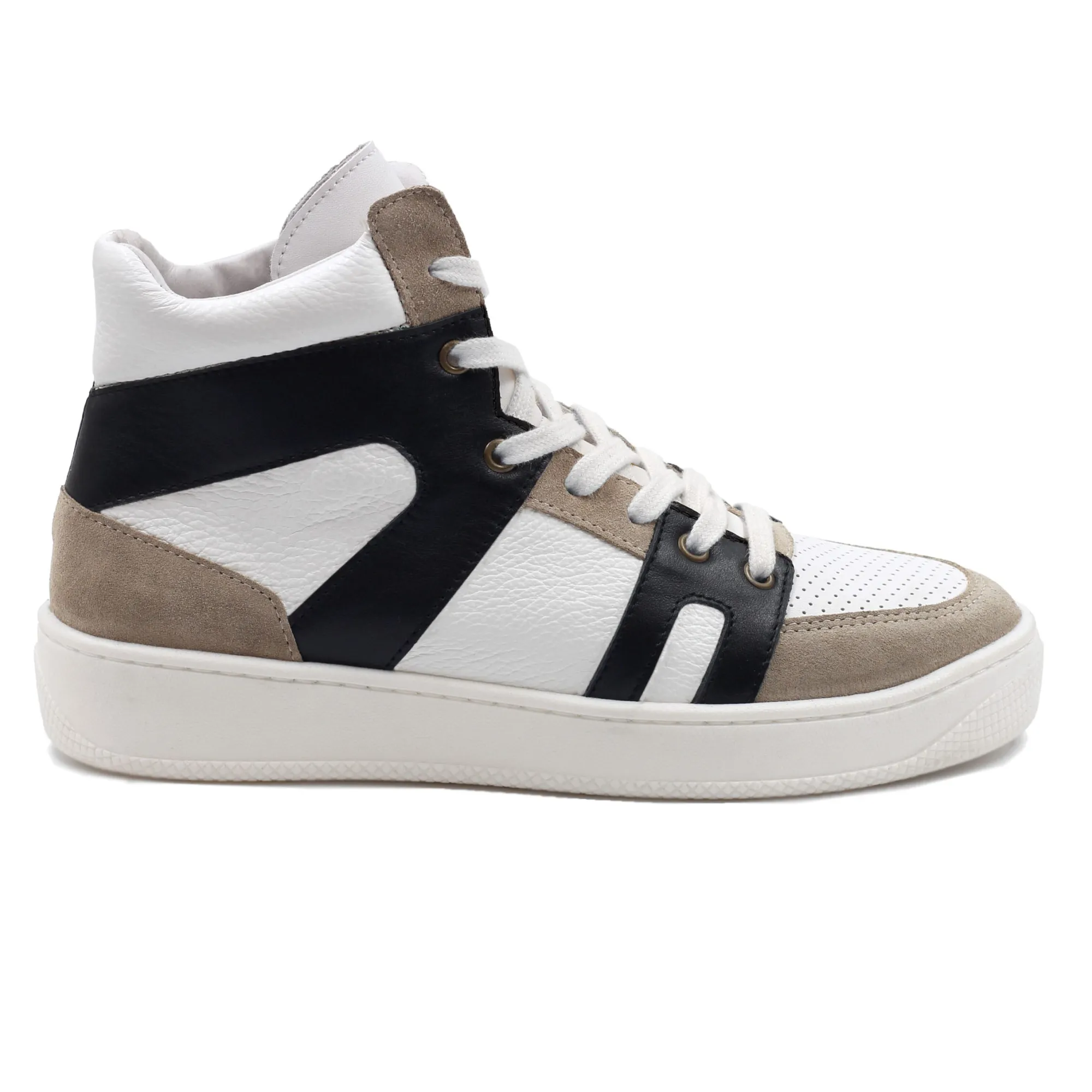 Flash Sale Baskets montantes cuir blanc noir Femme Baskets