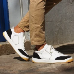 Discount Baskets rétro homme cuir blanc bleu Homme Baskets
