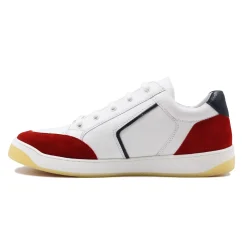 Cheap Baskets rétro homme cuir blanc & rouge Homme Baskets