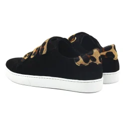 Online Baskets scratch cuir daim noir léopard Femme Baskets