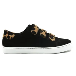 Online Baskets scratch cuir daim noir léopard Femme Baskets