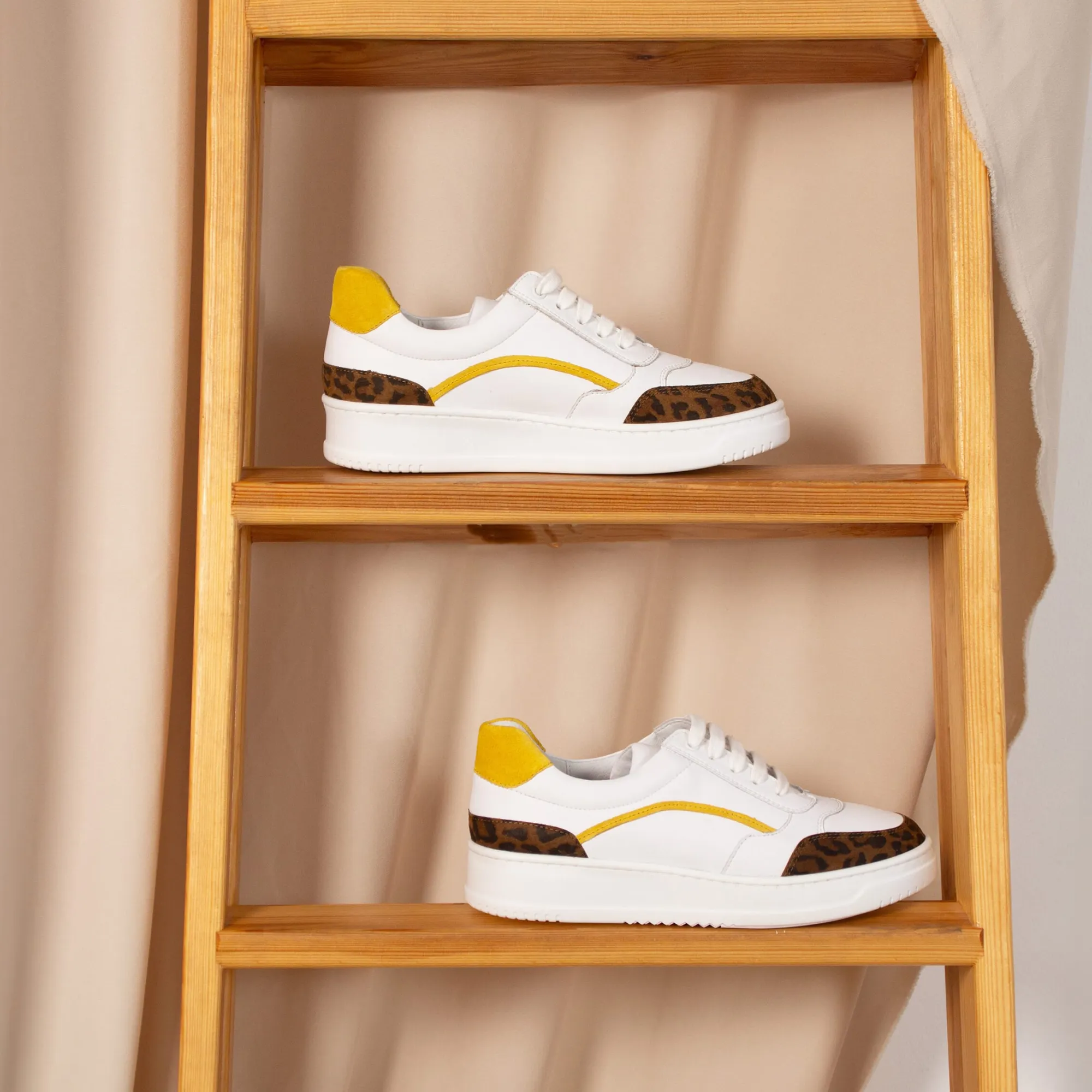 Fashion Baskets vintage cuir blanc léopard Femme Baskets