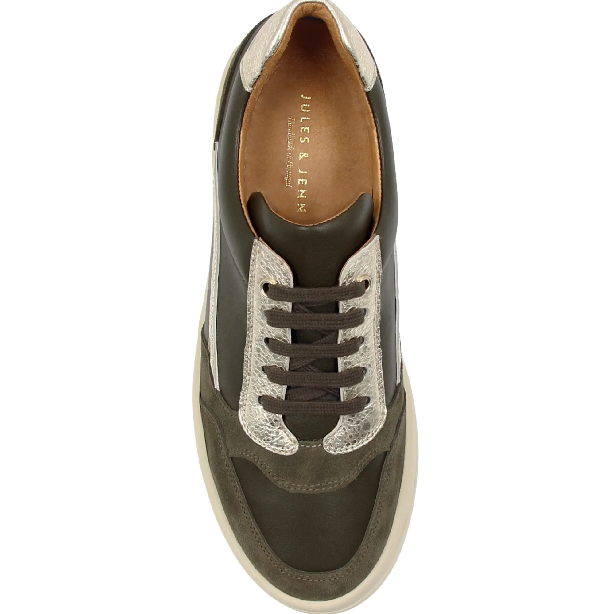 Cheap Baskets vintage cuir kaki doré Femme Baskets