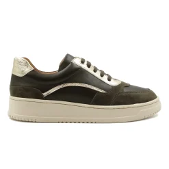 Cheap Baskets vintage cuir kaki doré Femme Baskets