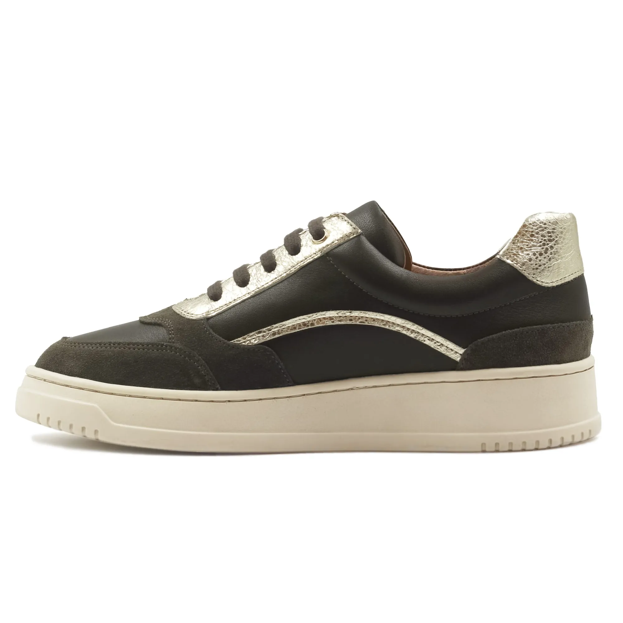 Cheap Baskets vintage cuir kaki doré Femme Baskets