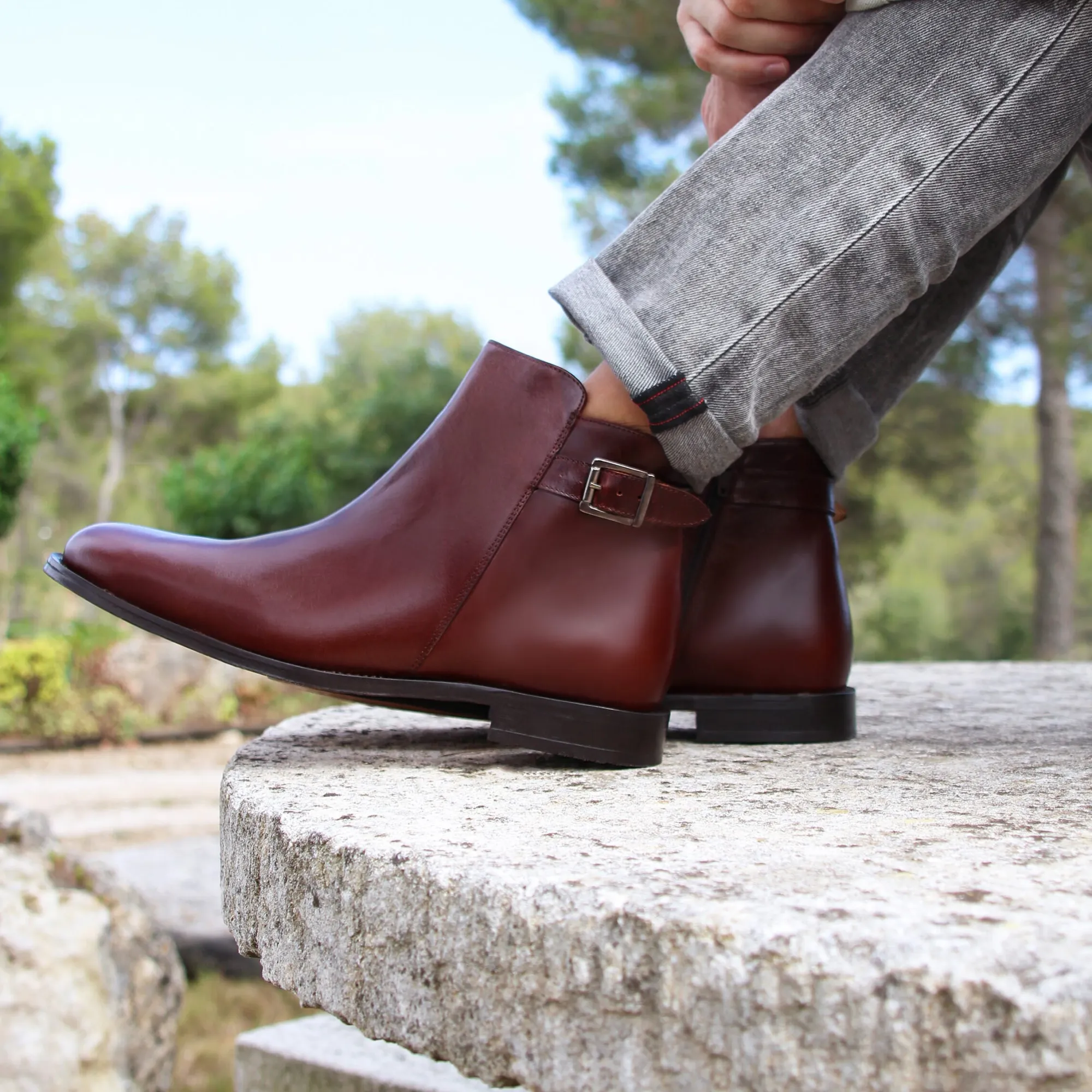 Cheap Boots à boucle cuir Homme Boots