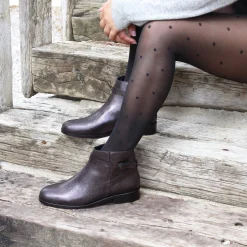 Best Bottines cavalières plates cuir irisé noir Femme Bottines & Bottes