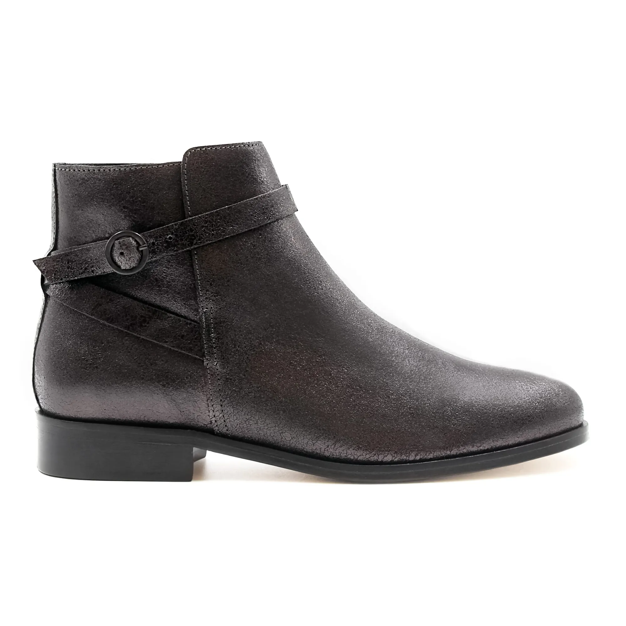 Best Bottines cavalières plates cuir irisé noir Femme Bottines & Bottes