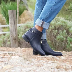 New Bottines cavalières plates cuir bleu Femme Bottines & Bottes