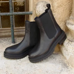 Online Bottines Chelsea crantées cuir Femme Bottines & Bottes