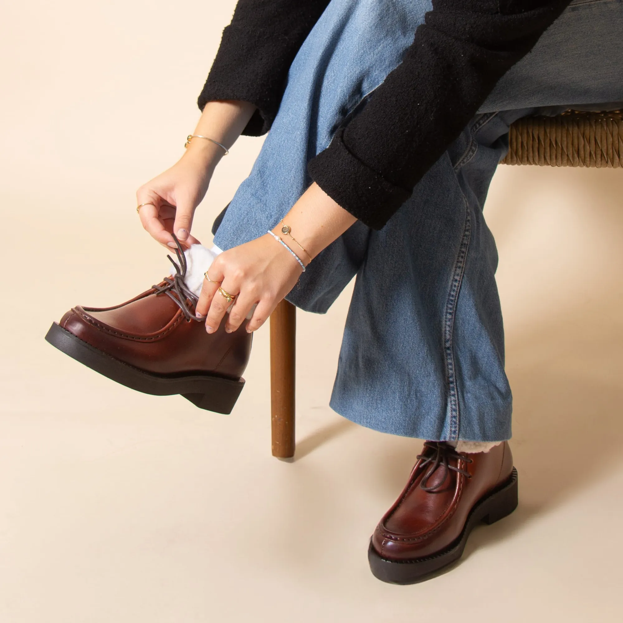 Cheap Bottines fourrées basses cuir Femme Bottines & Bottes