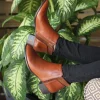 Hot Bottines moyen talon cuir Femme Bottines & Bottes