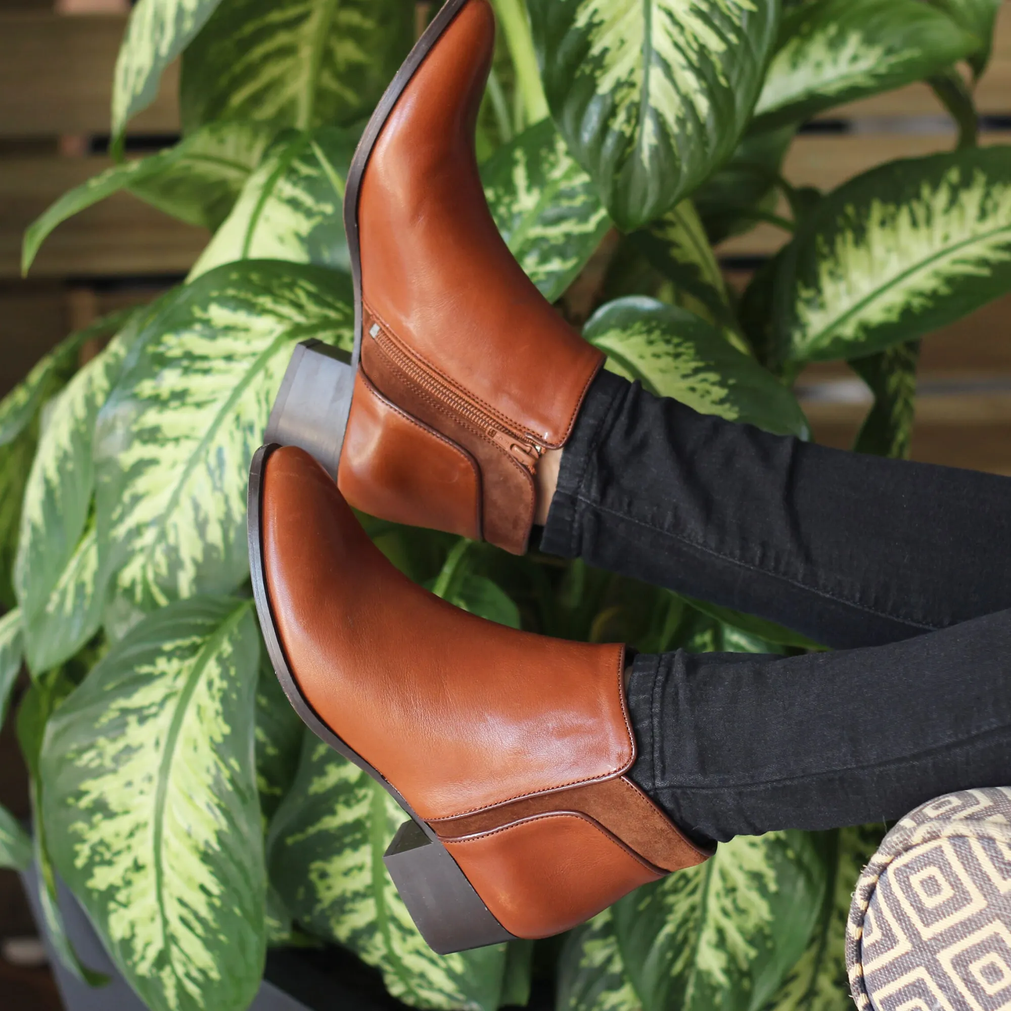 Hot Bottines moyen talon cuir Femme Bottines & Bottes
