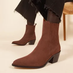 Cheap Bottines santiag cuir daim Femme Bottines & Bottes
