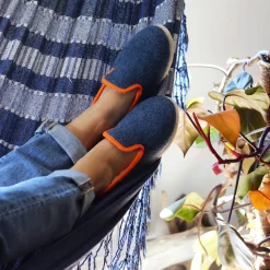 Online Charentaises tradition bleu denim Femme Charentaises|Charentaises