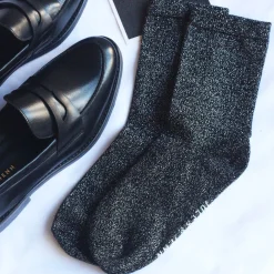 Shop Chaussettes lurex noir argenté Femme Chaussettes