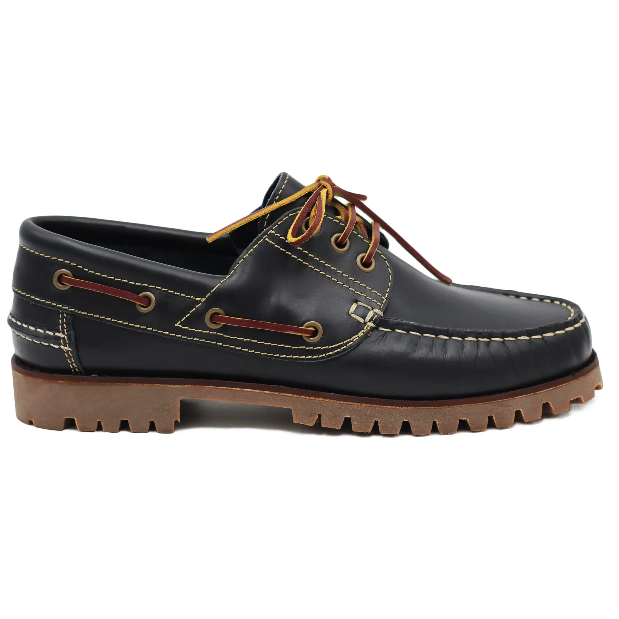 Flash Sale Chaussures bateau crampons cuir bleu Homme Fins De Série Solidaires