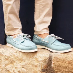 Store Chaussures bateau cuir bleu clair Homme Chaussures Bateau