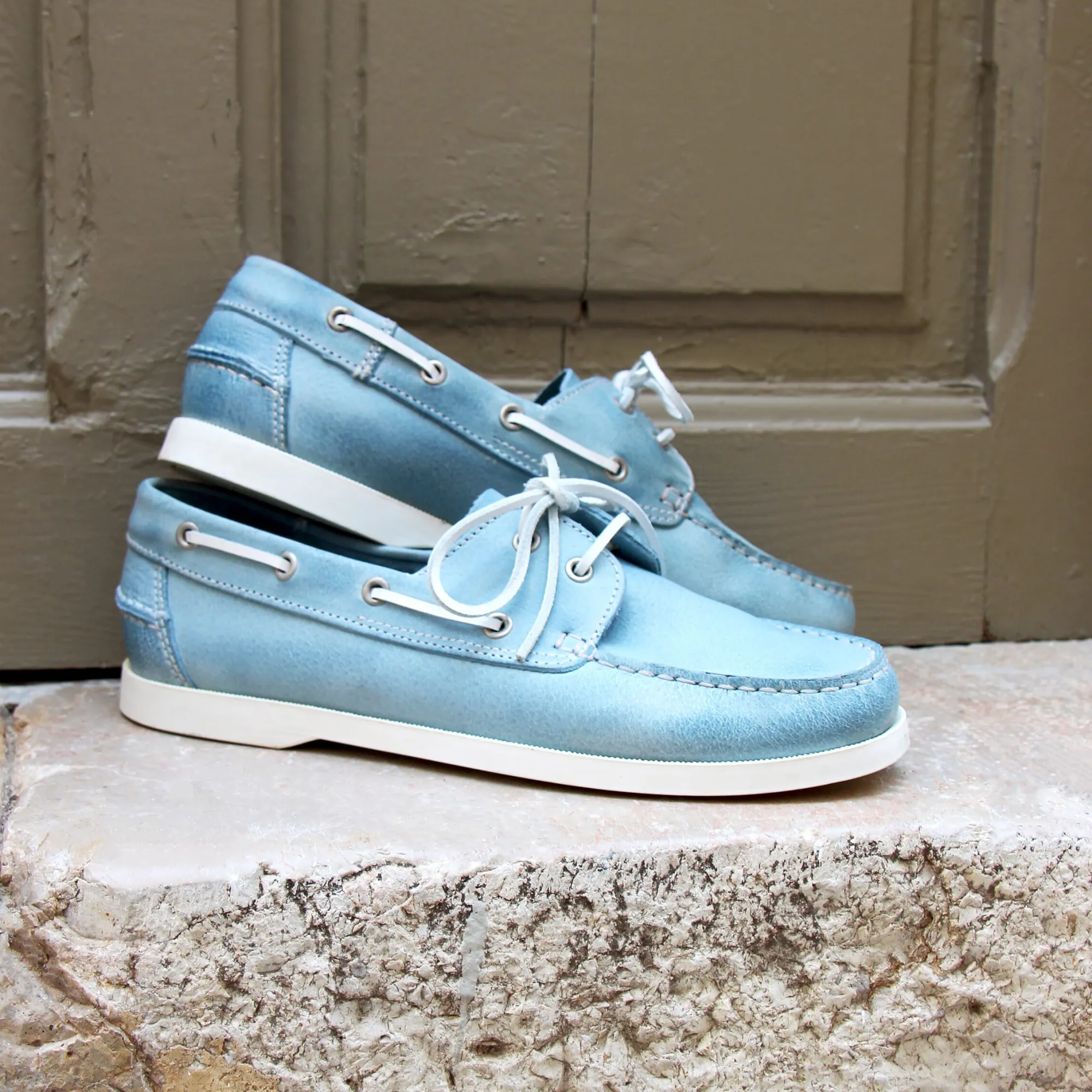 Store Chaussures bateau cuir bleu clair Homme Chaussures Bateau