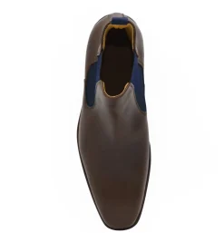 Store Chelsea boots cuir marron bleu Homme Fins De Série Solidaires