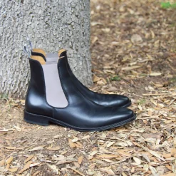 Outlet Chelsea boots cuir noir gris Homme Fins De Série Solidaires