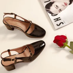 Best Sale Escarpins slingback cuir vernis Femme Sandales|Escarpins