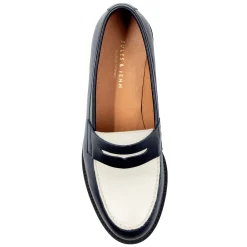 Shop Mocassins cuir bleu blanc Femme Mocassins & Derbies