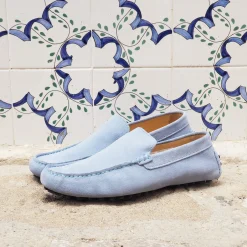 Cheap Mocassins cuir daim bleu clair Homme Mocassins