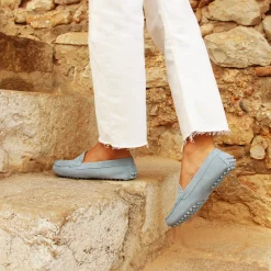 Cheap Mocassins cuir daim bleu clair Femme Mocassins & Derbies