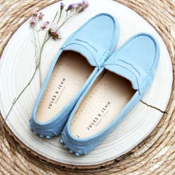Cheap Mocassins cuir daim bleu clair Femme Mocassins & Derbies