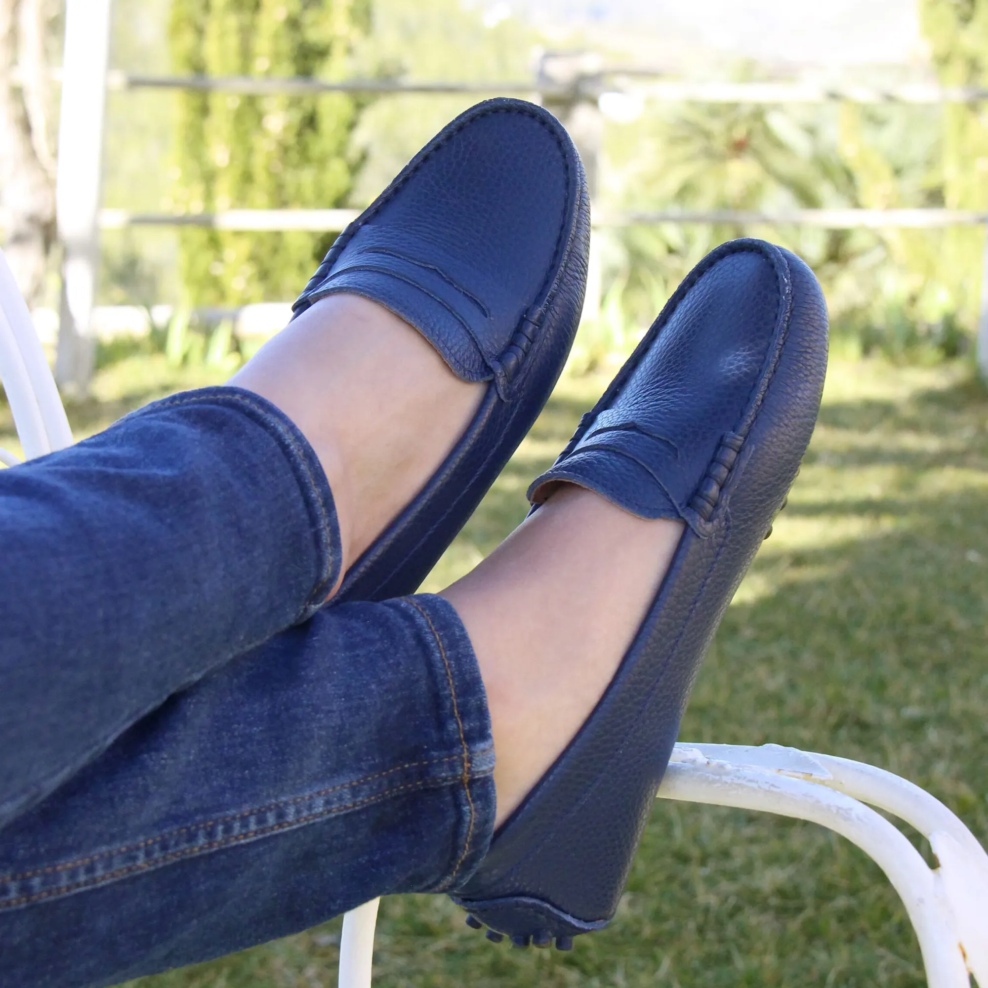 Outlet Mocassins cuir grainé bleu Femme Mocassins & Derbies