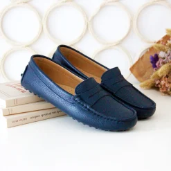 Outlet Mocassins cuir grainé bleu Femme Mocassins & Derbies
