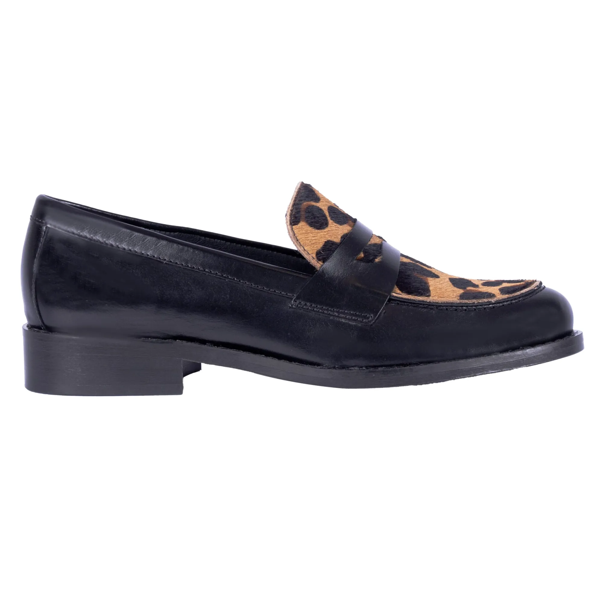 Discount Mocassins cuir noir léopard Femme Mocassins & Derbies