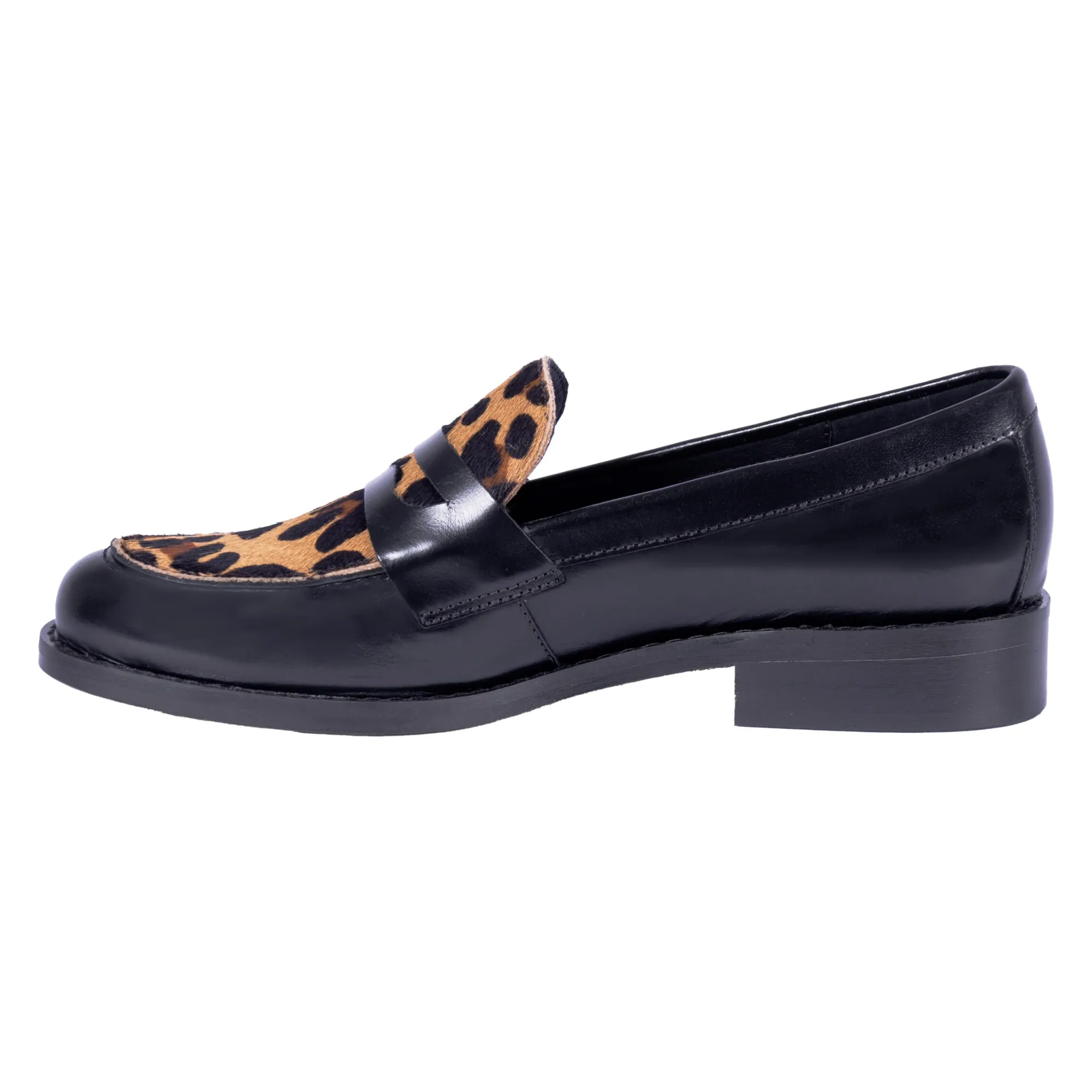 Discount Mocassins cuir noir léopard Femme Mocassins & Derbies