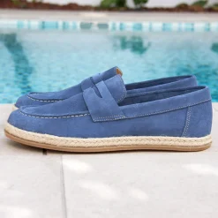 Hot Mocassins espadrilles cuir bleu Homme Mocassins