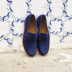 Store Mocassins urbains cuir daim bleu Homme Mocassins