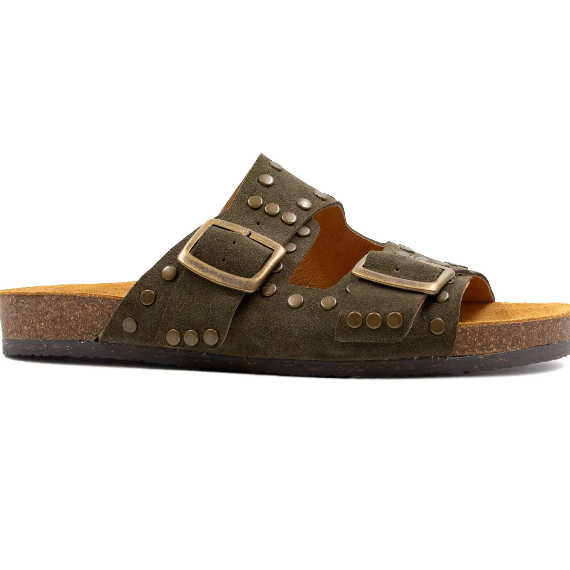 Best Mules liège clous cuir daim Femme Sandales