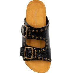 Best Sale Mules liège clous cuir métallisé noir Femme Sandales