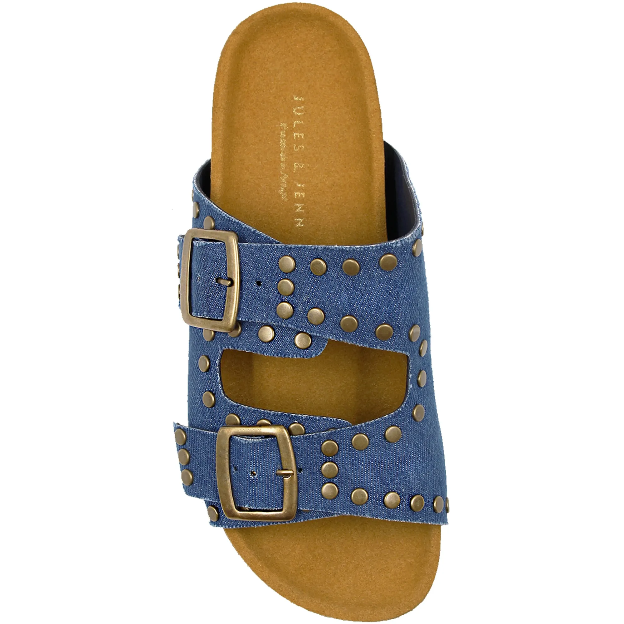 Cheap Mules liège clous toile jean bleu Femme Sandales