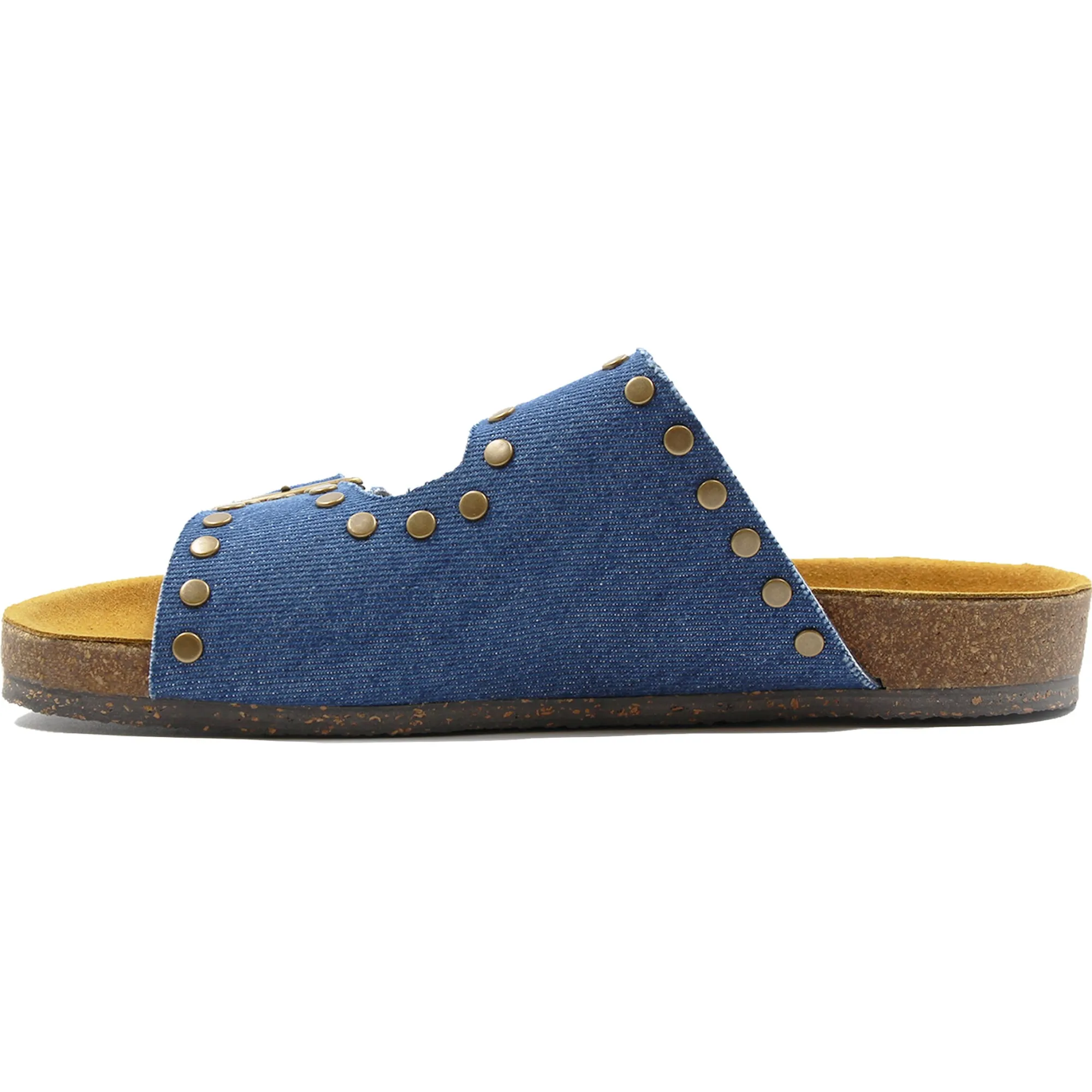 Cheap Mules liège clous toile jean bleu Femme Sandales