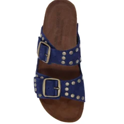 Best Sale Mules liège cloutées cuir daim bleu Femme Sandales