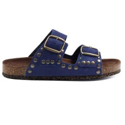 Best Sale Mules liège cloutées cuir daim bleu Femme Sandales